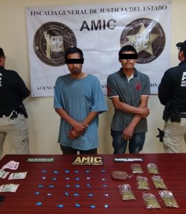 Operativo conjunto asegura droga y detiene a dos hombres durante cateo positivo en San Luis Río Colorado