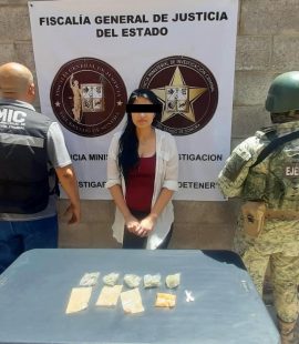 La diligencia se realizó a las 10:31 horas en una vivienda ubicada en la colonia Jesús García, donde fue asegurada Ilse Malinali “N”, de 33 años, quien cuenta con antecedentes penales por narcomenudeo y robo.
