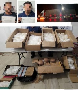 Detienen en Huatabampo a dos sujetos con 110 kilos de metanfetamina y goma de opio ocultos en tractocamión